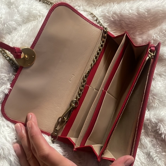 Chloe Hot Fushia pink long bifold wallet with gold tone hardware - Picture 6 of 9